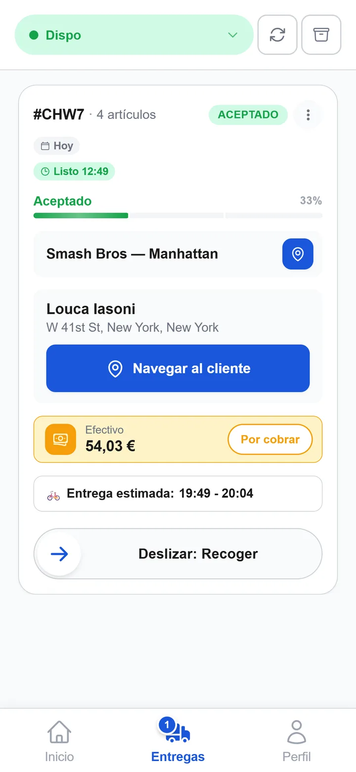 Aplicación del repartidor XPRIO: seguimiento GPS en tiempo real