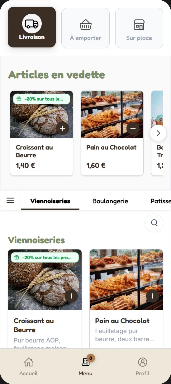 Client mobile app preview: Maison Léa theme