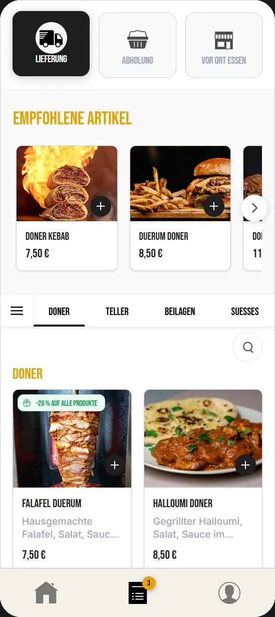 Client mobile app preview: Berlin Döner theme